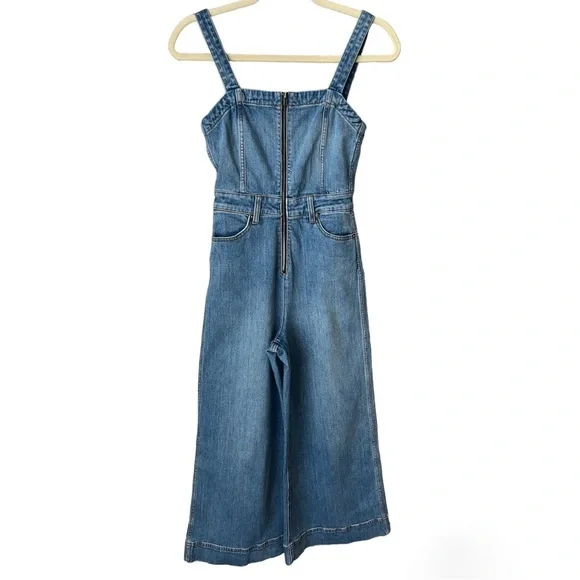 Alice + Olivia Size 24 Gorgeous Gaucho Love Me Denim Cropped Wide Leg Jumpsuit - Picture 2 of 10